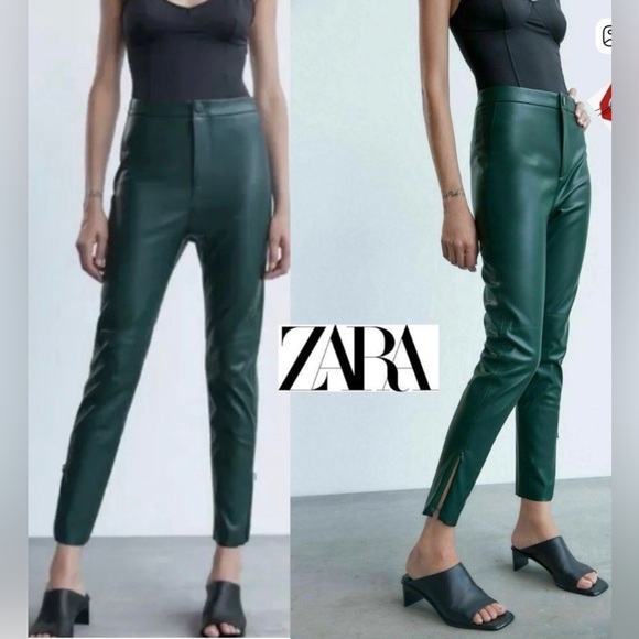 Zara Pants - NWT Zara Legging Faux Leather High Rise Pants Forest green , Size XL